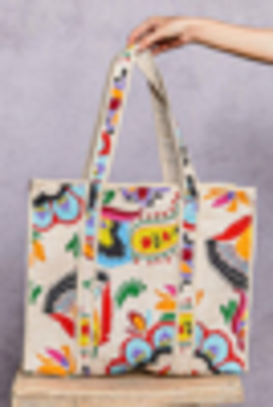 BAGQA-11 | Pol Cream Multi Large Tote Bag | One Size - Picture 4 of 7